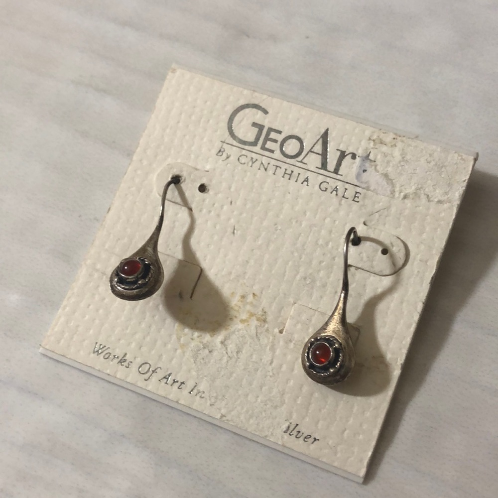 GeoArt Sterling Silver Teardrop Earrings - Red